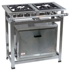 Fogão Industrial 2 Bocas Duplas 30x30 Perfil 7 em Aço Inox com Forno
