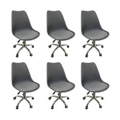 Kit 6 Cadeiras para Escritório Secretária Decorativa Eames Chicago Cinza
