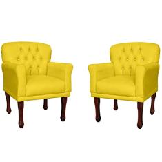 Kit 02 Poltronas Decorativas Anita Pés Luis XV Suede Amarelo - DS Estofados
