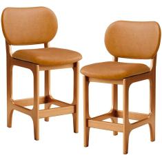 Kit 02 Banquetas Baixa Bar Cozinha E Sala De Jantar Fixa Betta L02 Imbuia Couríssimo Whisky - Lyam Decor