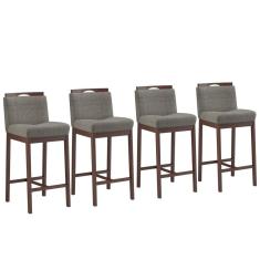 Conjunto 4 Banquetas Madeira Maciça Dani Castanho Tec Linho