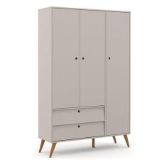 Guarda Roupa Infantil 3 Portas e 2 Gavetas Gold 100% MDF Cor Cinza com Eco Wood - Matic Móveis