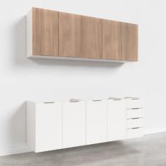 Cozinha Modulada 4 Peças Sem Tampo 2 Aéreos e 2 Balcões Ipanema CabeCasa MadeiraMadeira Acácia/Branco