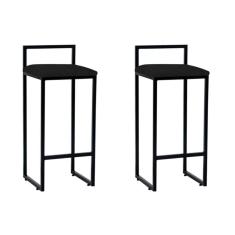 Kit 2 Banquetas Altas Industriais em Aço Dori Preto Assento Suede Preto