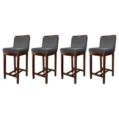 Kit 4 Banquetas Média para Bancada Ilha Líbia Madeira Capuccino Suede Cinza CCS