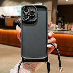 Linha de colar de doces Silicone líquido Crossbody Lanyard Phone Case para iPhone 15 14 13 12 11 Pro Max 7 8 Plus Case, preto, para iPhone 14Pro Max