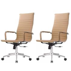 Kit 2 Cadeiras Giratória Alta Office Manhattan Esteirinha Fratini Revestida Em (Pu) Bege Base Rodízio
