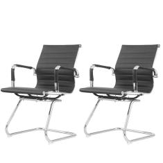 Kit 2 Cadeiras Office Manhattan Esteirinha Fratini Revestida em Poliuretano (PU) Preto Base Fixa Cromada