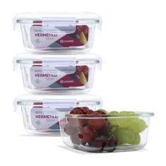 KIT 4 Potes de Vidro Quadrado com Tampa Hermética 520ml Cor:Branco (QH)
