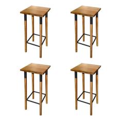 Kit 4 Banquetas Bistro Industrial Colors Ferro E Madeira Maciça - Preta Preto