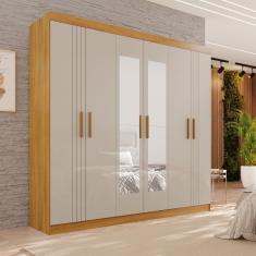 Guarda-roupa 2 Gavetas 6 Portas com Espelho Lisboa Cinamomo / Off White