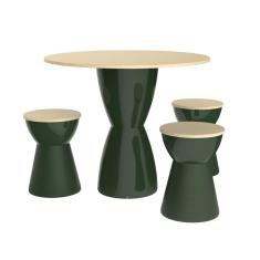 Conjunto Fit Wood com Mesa + 03 Banquetas Sili I`m In Verde Alecrim Grifit