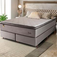 Cama Box Bipartida Queen Size Hellen Dublin com Molas Ensacadas e Espuma D33 73x158x198 cm - Bege
