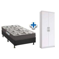 Cama Box Solteiro CRC + D33 Iso Ortobom + Armário Multiuso Margarida Branco