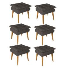 Kit 06 Puff Puf Banqueta Opala Para Quarto Sala Recepção Suede Marrom 