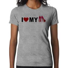 Baby Look I Love My Shoes - Foca na Moda, Cinza, GGG