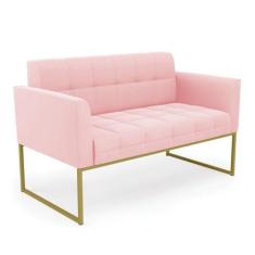 Sofá Namoradeira Elisa Suede Base Metálica Industrial Dourado - D'ross