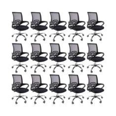 Kit 15 Cadeiras De Escritório Begonia Tela Mesh Ergonômico Preto - Ofi
