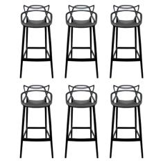 Kit - 6 X Banquetas Altas Masters Allegra - Preto