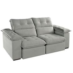 Sofá 3 Lugares Retrátil e Reclinável Jobi Veludo Cinza Prateado 194 cm