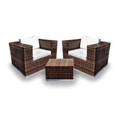 Conjunto de Sofá Fibra Sintética Quadrado - 2 Poltronas + 1 Mesa Centr