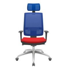 Cadeira Office Brizza Tela Azul Com Encosto Assento Aero Vermelho Auto