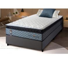 Conjunto Cama Box Cinza Espuma Chicago Cinza Solteiro 96x203x57