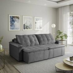 Sofá Cama Palmeira 3 Lugares Retrátil Reclinável 2,00m Veludo Com Molas Cabecasa Madeiramadeira Cinza