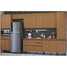 Cozinha Modulada Completa Maxxi 9 Peças 3 Aéreos + 2 Balcões+ 2 Paneleiros + 2 Complementos C9p47 Canela