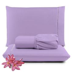 Jogo de Lençol Micropercal 400 Fios Queen 3 Peças Barato - Lilás - 100