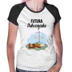 Baby Look Raglan Futura Advogada - Foca na Moda, Branco, Preto, GGG