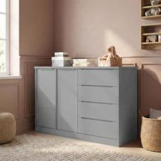 Cômoda Infantil 4 Gavetas e 2 Portas com Cabideiro Pérola Cinza - Phoe