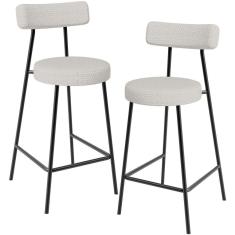Kit 02 Banquetas Baixa Milão L02 Poliéster Assento Estofado Estrutura em Aço com Encosto 60 cm Creme