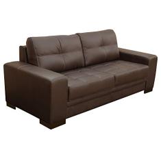 Sofá 3 Lugares Sala de Estar Milano 210cm Couro Marrom - Gran Belo