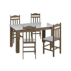 Conjunto Mesa de Jantar Fixa 4 Cadeiras Com Assento Estofado Móveis Canção - Ameixa Negra/ Branco