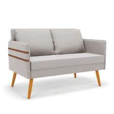 Namoradeira 02 Lugares Mari Veludo Cinza Pés Palito Castanho