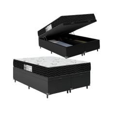 Cama Box Baú Casal Bipartido + Colchão D33 One Face - 61x138x188cm - Couro Preto