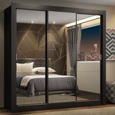 Guarda Roupa Casal Madesa Lyon Plus 3 Portas de Correr de Espelho 4 Gavetas