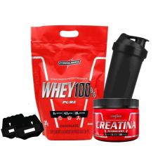 Combo Whey Protein 100% Creatina Shaker Luva Integral Medica-Unissex