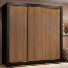 Guarda Roupa Casal Madesa Lyon 3 Portas de Correr 2 Gavetas, Preto/Rus