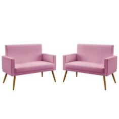 Kit 2 Poltronas Namoradeiras Decorativas Estofadas Vega Com Rodapé Sue