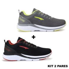 Tênis Esportivo 2 Pares Casual Dia a Dia - RDW, Gragite, Vermelho, 39