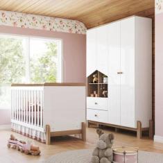 Quarto de Bebê Berço 2 em 1 e Guarda Roupa 4 Portas Ternura Henn