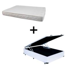 Cama Box Baú Casal 138 Tecido Sintético Branco Com Colchão Roma Bello Box 100% Espuma D45 Bege 55x138x188