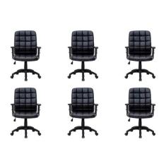 Conjunto com 6 Cadeiras de Escritório Diretor Giratórias Fitz com Braç