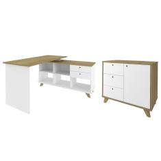 Mesa Escrivaninha Em L Golden E Balcão 1 Porta 3 Gavetas Merano A06 Olmo-branco - Mpozenato