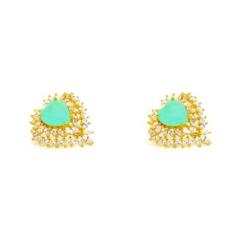 Brinco Coração Folheado a Ouro com Zirconia Verde