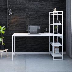 Escrivaninha Mesa Escritório com Estante Estilo Active 4 Prateleiras 1