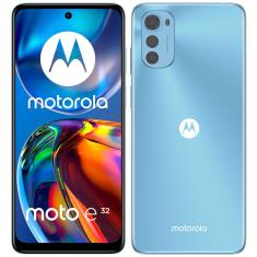 Smartphone Motorola Moto E 32 Azul 64GB, 4GB RAM, Tela de 6.5”, Câmera Traseira Tripla, Android 11 e Processador Octa Core
