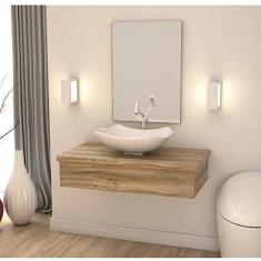 Conjunto para Banheiro 80cm Cuba Abaulada L42 e Espelheira 801W Metrópole Compace Carvalho